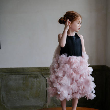 女童party生日礼服挂脖连衣裙儿童花朵蓬蓬裙子绝美公主裙背心裙