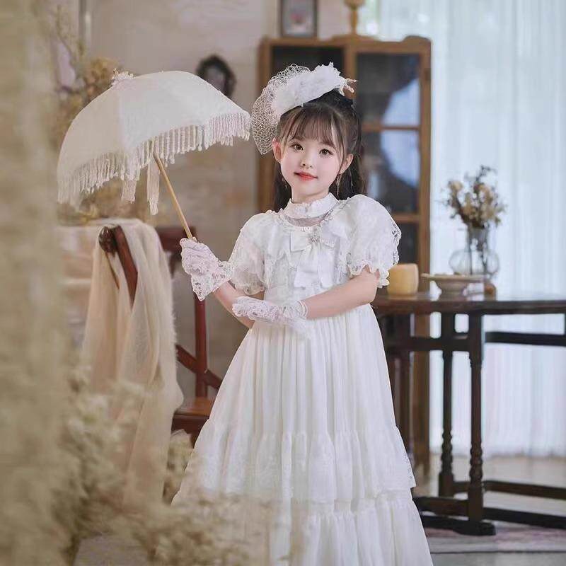 留洋大小姐服装儿童连衣裙千金穿搭生日礼服长裙子白色女童公主裙