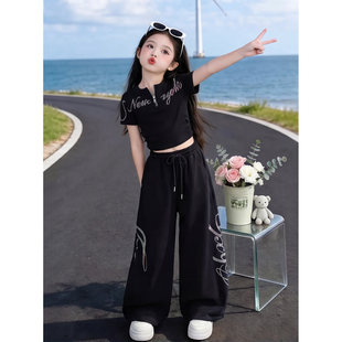 女童巨好看夏装套装2026新款中大童爵士舞街舞服装童装烫钻两件套