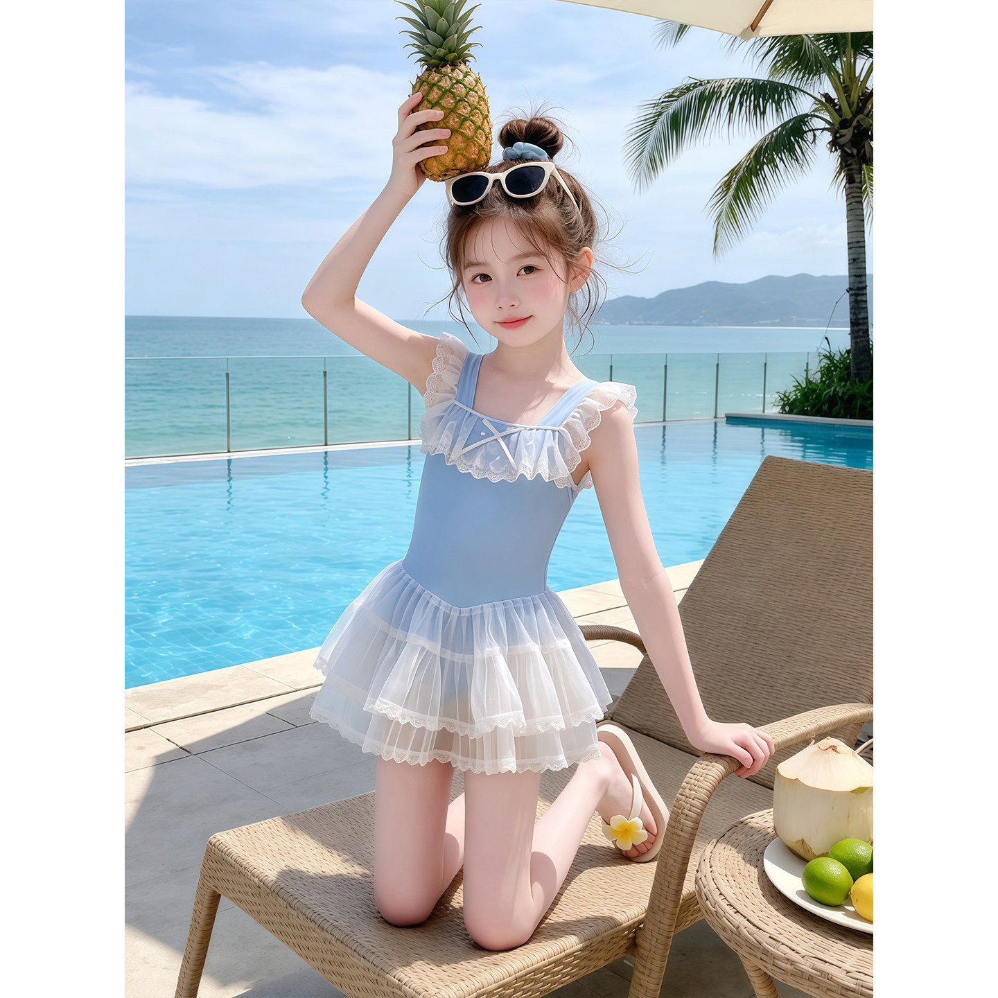 女童连身游泳衣夏季2026新款儿童速干燥花边泳衣夏装女孩甜美泳服