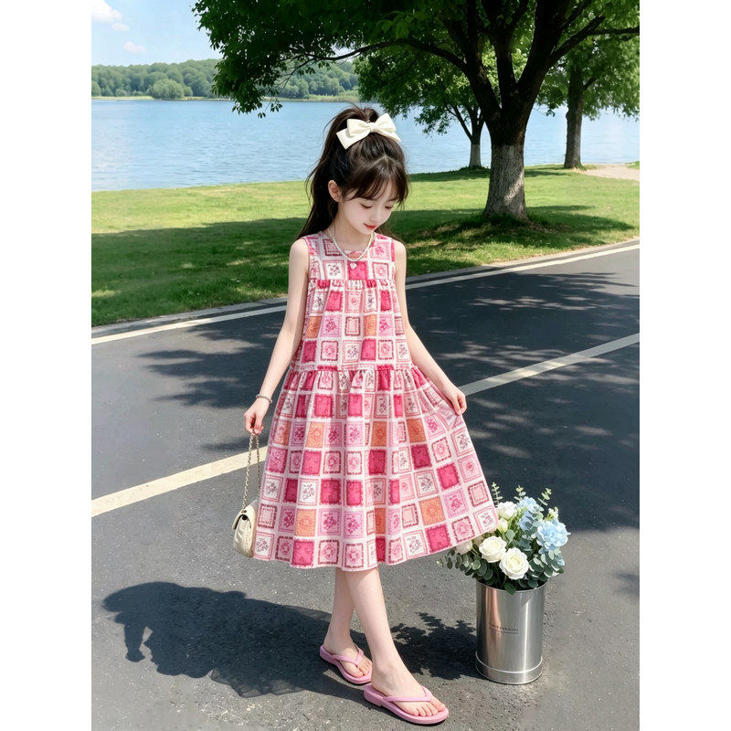 女童多巴胺裙子夏季公主裙2026新款儿童薄款洋装度假风背心长裙