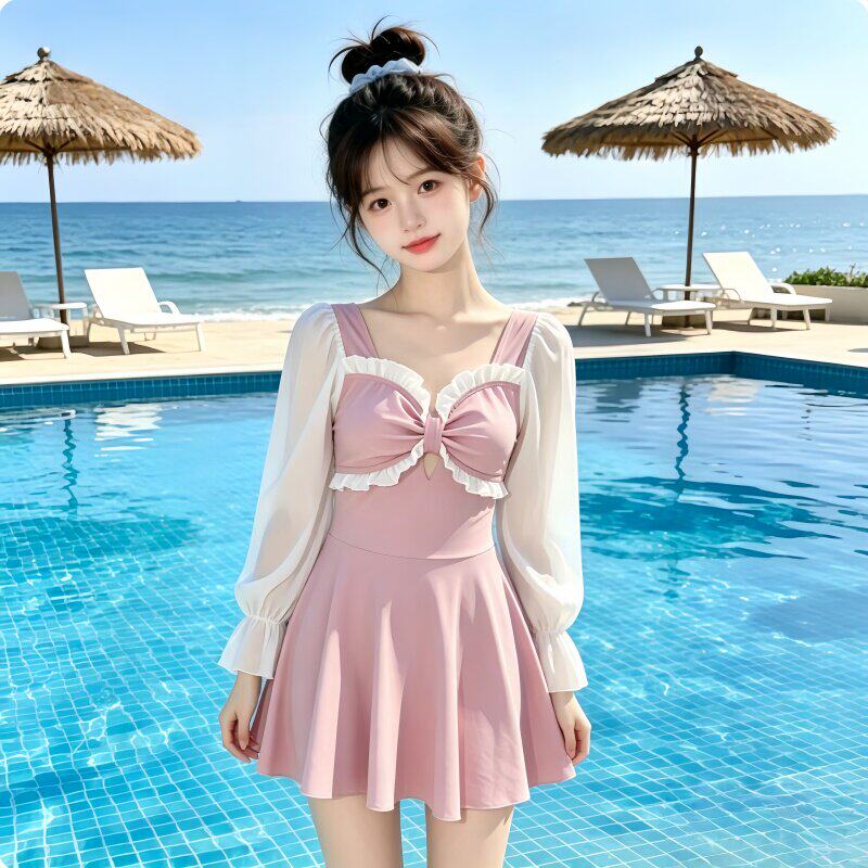 女大童夏季泳衣2026新款中大童甜美小女孩蕾丝长袖防晒连体游泳装