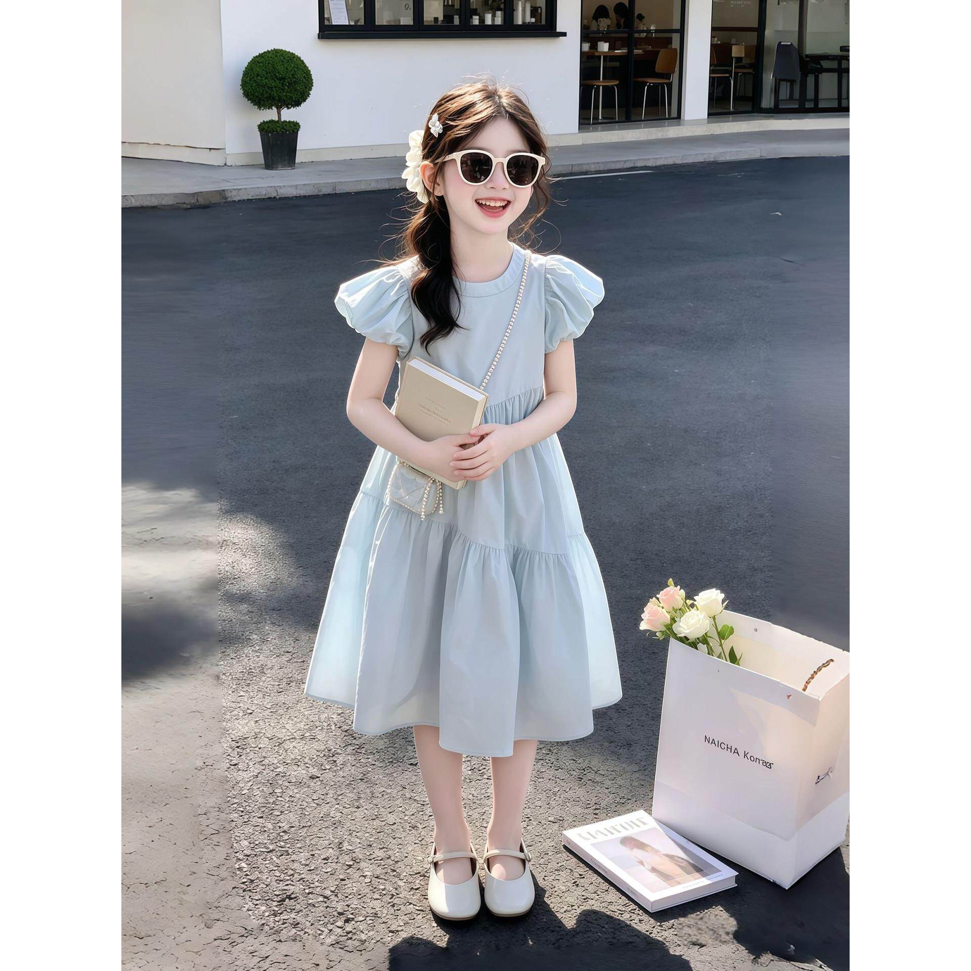 女童夏季韩版棉布泡泡袖连衣裙