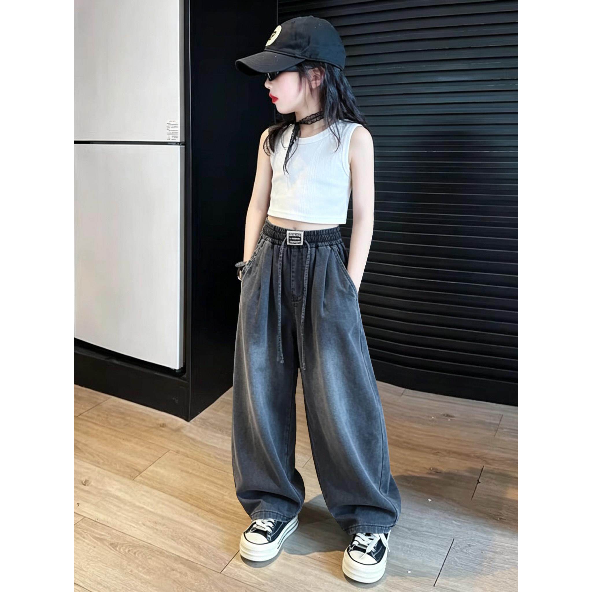 女童天丝牛仔裤2026夏季大儿童直筒裤子新款女孩休闲阔腿裤薄夏装