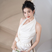 IRISY 「芙蓉漾」白色气质斜肩订婚礼服女挂脖晨袍新娘领证连衣裙