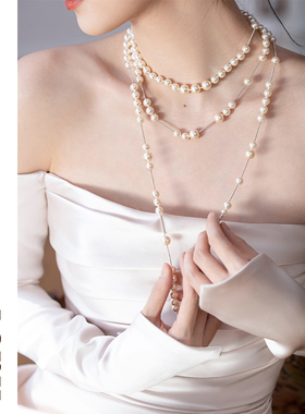 IRISY 珍珠长链配饰女多层叠戴项链千金风订婚礼服2026新款锁骨链