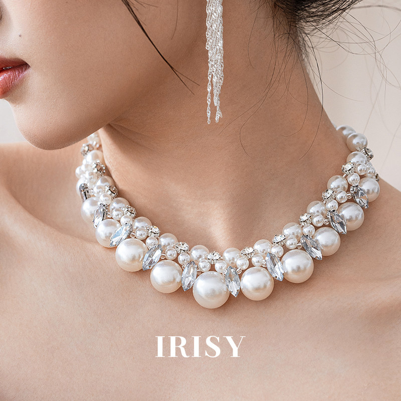 法式复古闪钻珍珠项链锁骨链