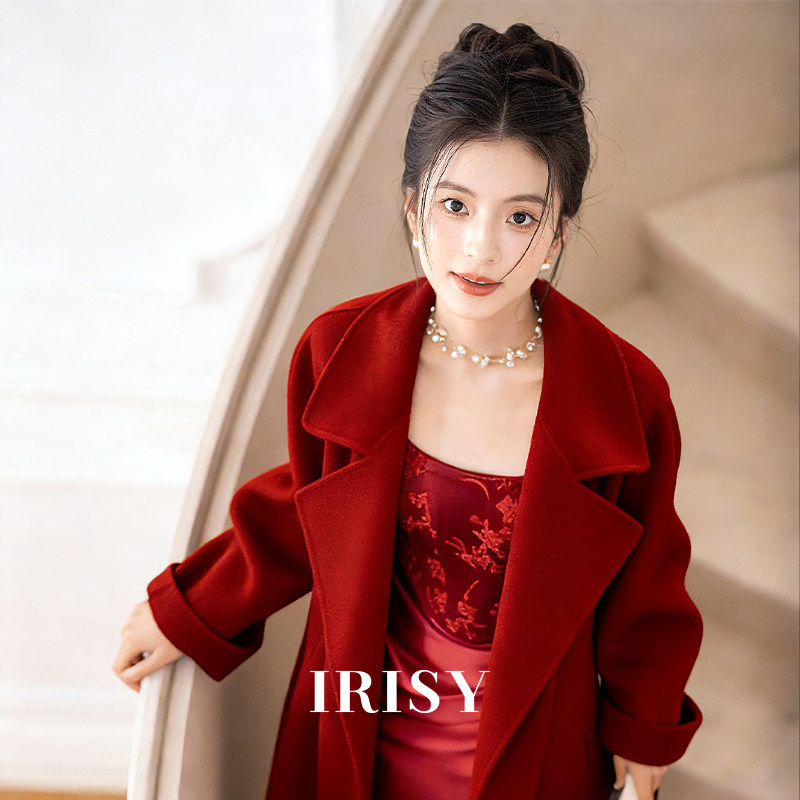 IRISY 红色高级感羊毛大衣女新娘结婚出门服秋冬长款双面毛呢外套,女装/女士精品,毛呢外套,淘宝优惠券,粉丝福利购,淘宝优惠卷