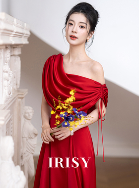 IRISY 「祈愿诗」红色法式荡领订婚礼服女新娘结婚敬酒服连衣裙
