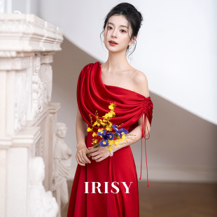 IRISY 荡领订婚礼服女新娘结婚敬酒服连衣裙 「祈愿诗」红色法式