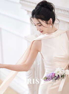IRISY「玉见」白色缎面订婚礼服裙女新娘晨袍法式高级婚纱连衣裙