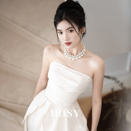 IRISY「云舒」法式抹胸新娘订婚礼服轻奢小众轻婚纱气质长款白裙