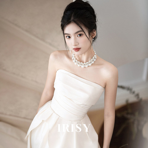 抹胸新娘订婚礼服轻婚纱小白裙