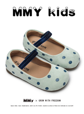 女童皮鞋可露丽豆豆鞋薄荷蓝2025秋冬新款韩版女宝复古圆头小瓢鞋