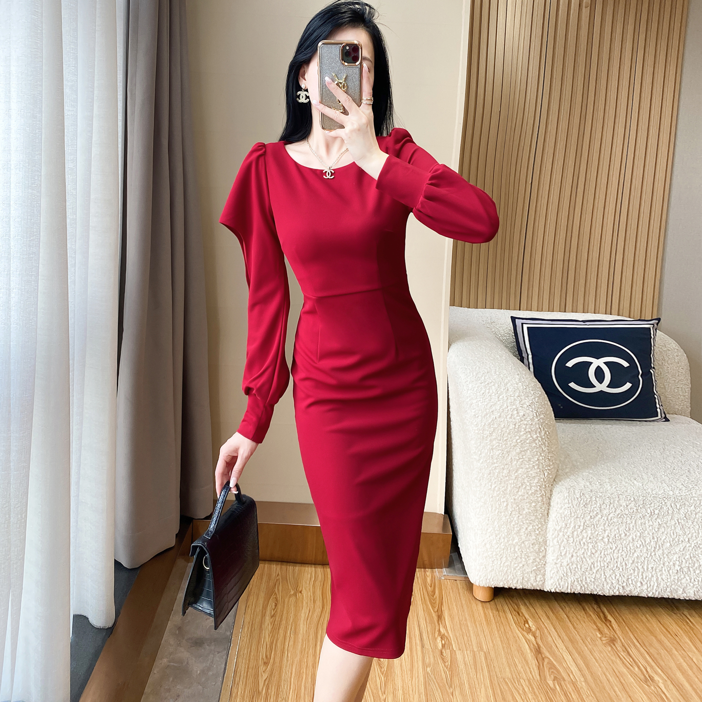 正式场合高级感红色礼服裙连衣裙