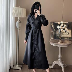 欧洲站名媛御姐长裙小黑裙2024秋季新款高级感时尚气质收腰连衣裙