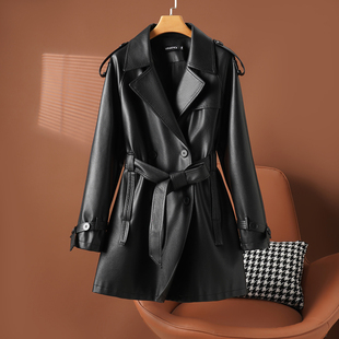 绵羊皮风衣高级外套 宽松时尚 2026年春秋新款 海宁真皮皮衣女中长款