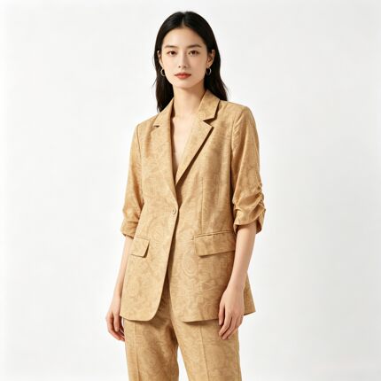 2026夏季新款天丝提花休闲西装外套女减龄显瘦七分袖洋气薄款上衣
