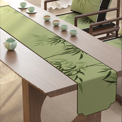 宋式美学竹韵绿色新中式桌旗