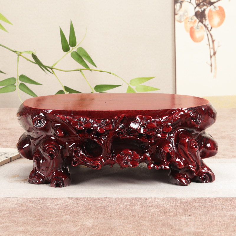 实木雕刻梅花加高根雕摆件可挖槽泰山石底座花盆景鱼缸奇石头木托