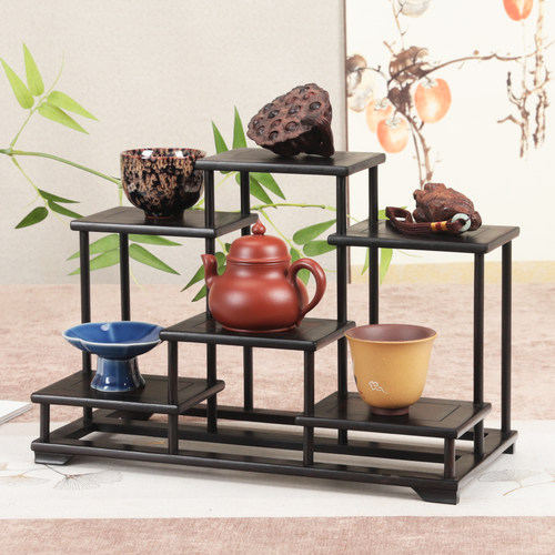紫光檀明式红木小多宝阁茶壶茶具博古架工艺品盆景摆件展示收纳架