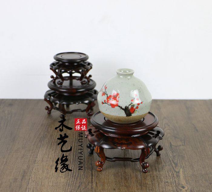 红木红酸枝花几香几花瓶茶壶玉石木雕摆件底座 微型盆景架底座