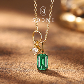925纯银实验室培育木佐色祖母绿吊坠复古锁骨链项链 SOOMI晨露