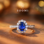 实验室培育椭圆皇家蓝宝石戒指女 925纯银通勤戴妃款 蓝色梦境