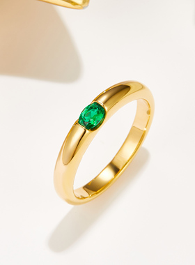 【SOOMI金溜子】人工培育祖母绿戒指单身尾戒S925银镶嵌绿宝石女