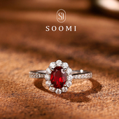 925银戴妃款 红色梦境 人工实验室1.2克拉鸽血红宝石戒指高级女