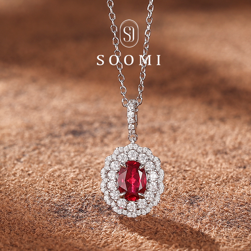 培育鸽血红宝石吊坠首饰925银
