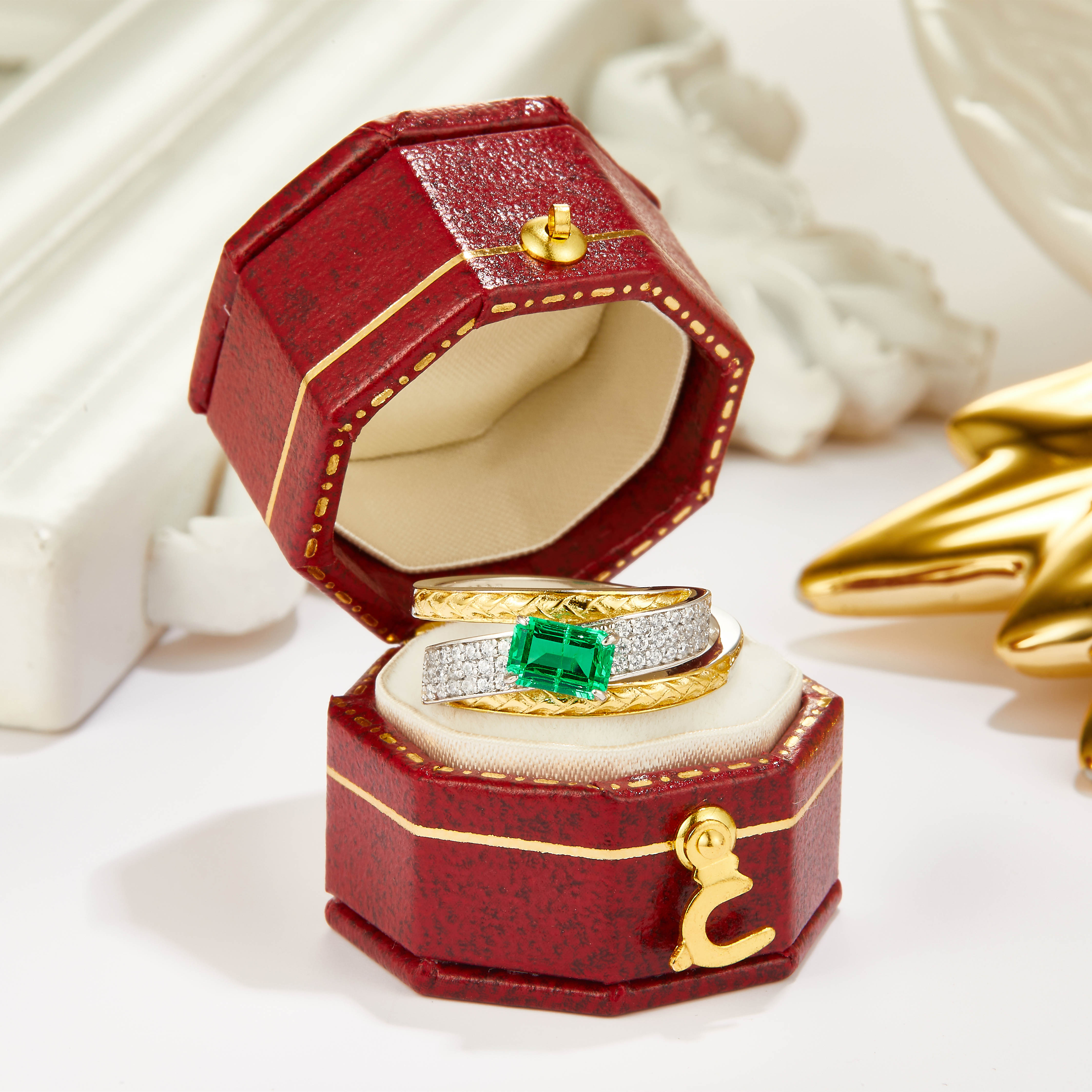 实验室培育祖母绿时尚女戒指