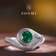 SOOMI灵宝 925纯银0.6克拉5.5mm圆形培育祖母绿戒指原创设计蛇戒