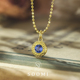 SOOMI 925银圆形培育人工皇家蓝宝石项链复古宫廷轻奢小众吊坠
