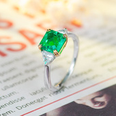 小众实验室培育 个性 定制 祖母绿1.5克拉方戒指纯银木佐色时尚