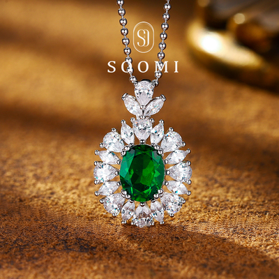 【SOOMI 环佩】祖母绿项链2ct培育彩宝绿宝石吊坠925银镀金毛衣链