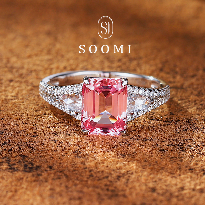 【新品85折 扶摇】帕帕拉恰戒指2.8ct培育蓝宝石祖母绿切925银