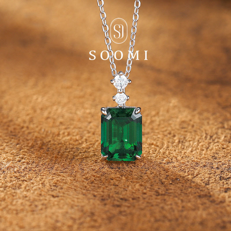 【新品 长青】赞比亚沃顿祖母绿项链2.2ct培育小八角绿宝石吊坠