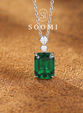 【新品 长青】赞比亚沃顿祖母绿项链2.2ct培育小八角绿宝石吊坠