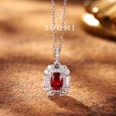 百搭设计项链 925银人工培育鸽血红宝石吊坠经典 SOOMI江上月卿