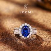 戒环女 豪华款 SOOMI戎马 925银2.6克拉培育皇家蓝宝石戒指经典