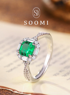 【SOOMI绿精灵】925银木佐色培育祖母绿戒指经典阿斯切绿宝石戒环