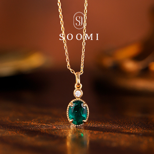 1克拉培育祖母绿椭圆形仿真天然绿宝石锁骨项链女 SOOMI露珠