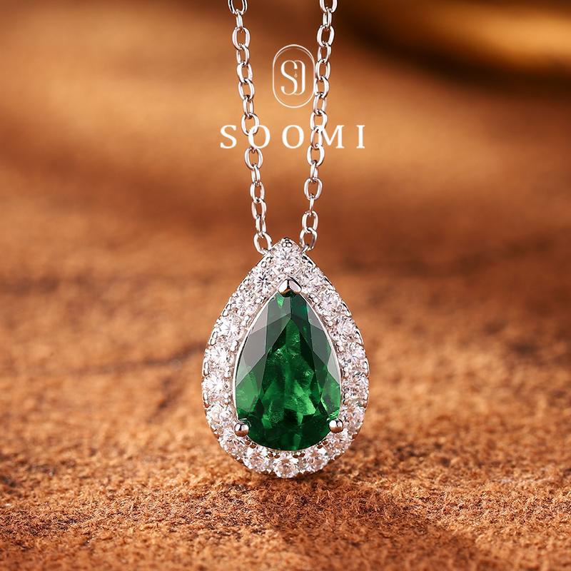 925银经典水滴祖母绿项链