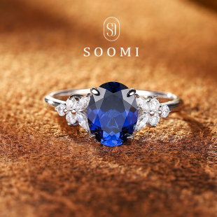 【SOOMI 焰影】2.5克拉培育皇家蓝宝石戒指豪华设计925银彩宝女戒