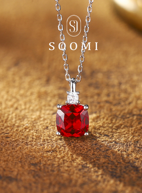 【新品 流萤】鸽血红宝石项链2ct培育彩宝吊坠925银镀18k锁骨链女