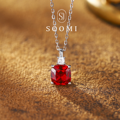 【SOOMI流萤】鸽血红宝石项链2ct培育彩宝吊坠925银镀18k锁骨链女