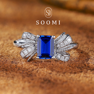 蓝宝石戒指1.2ct培育皇家蓝彩宝通勤925银女戒 深蓝礼赞 SOOMI