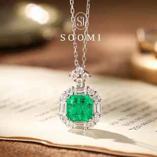 吊坠 925银人工培育哥伦比亚木佐色祖母绿项链经典 SOOMI绿精灵