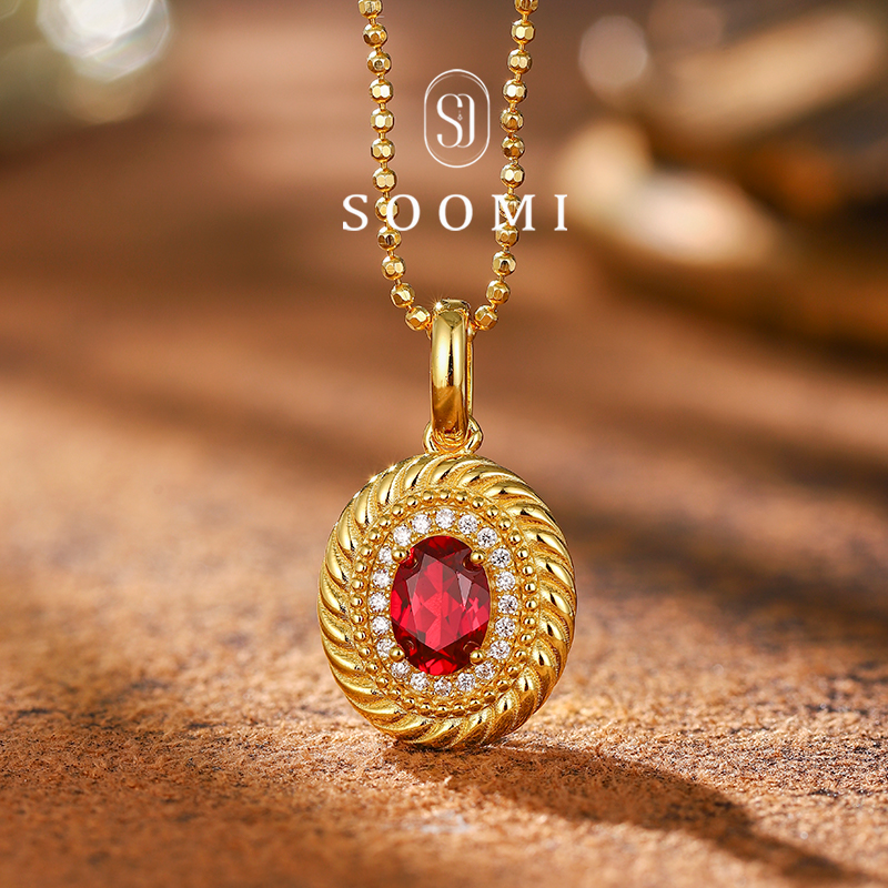 女925银螺纹设计款红宝石戒指